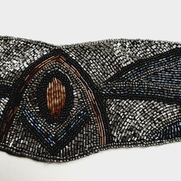 DEENA & OZZY Beaded Belt Intricate Design Seed Bead Boho Black Sz L - Picture 4 of 16